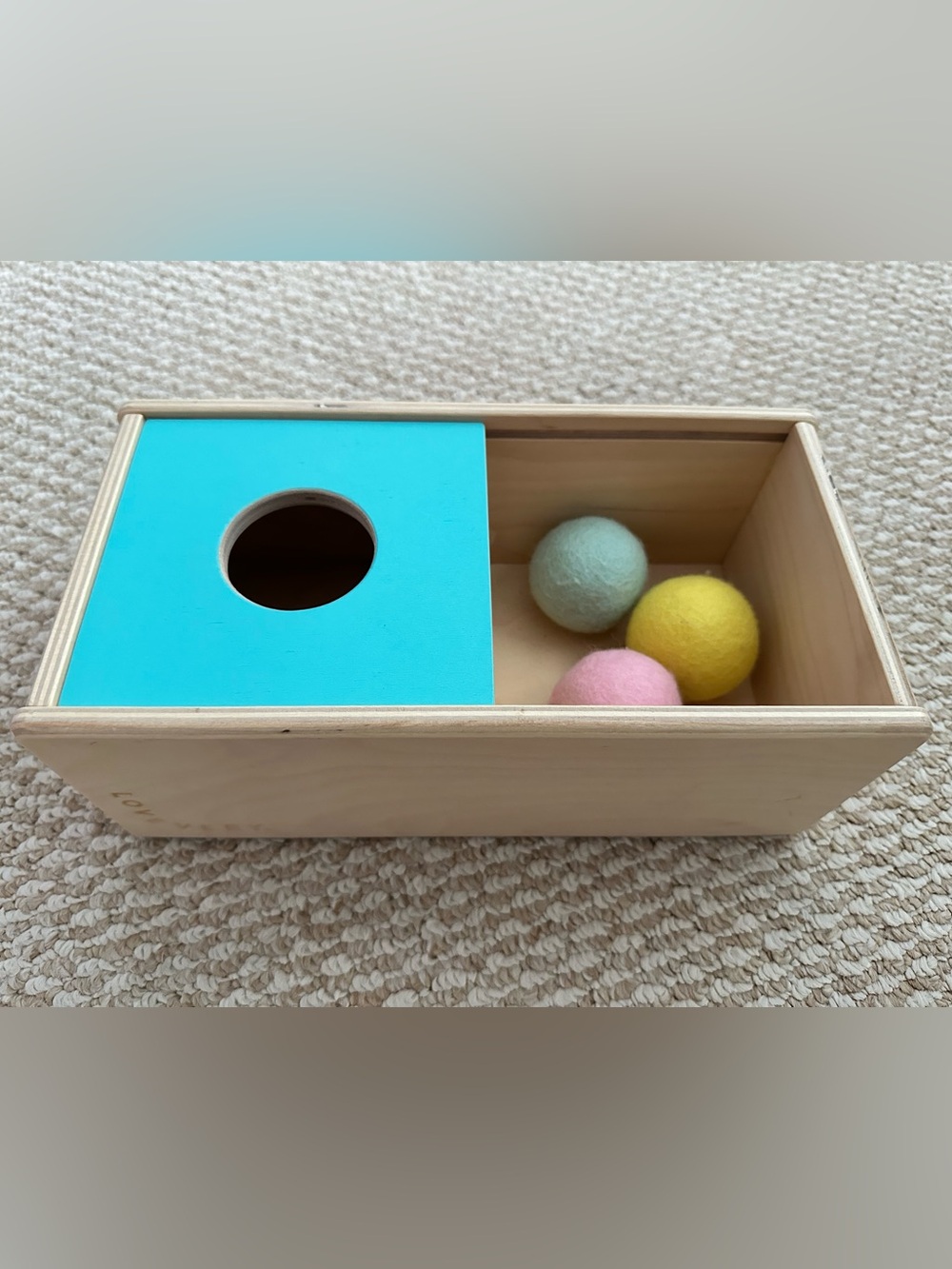 Lovevery sliding top Wooden Box with sliding Lid and Balls